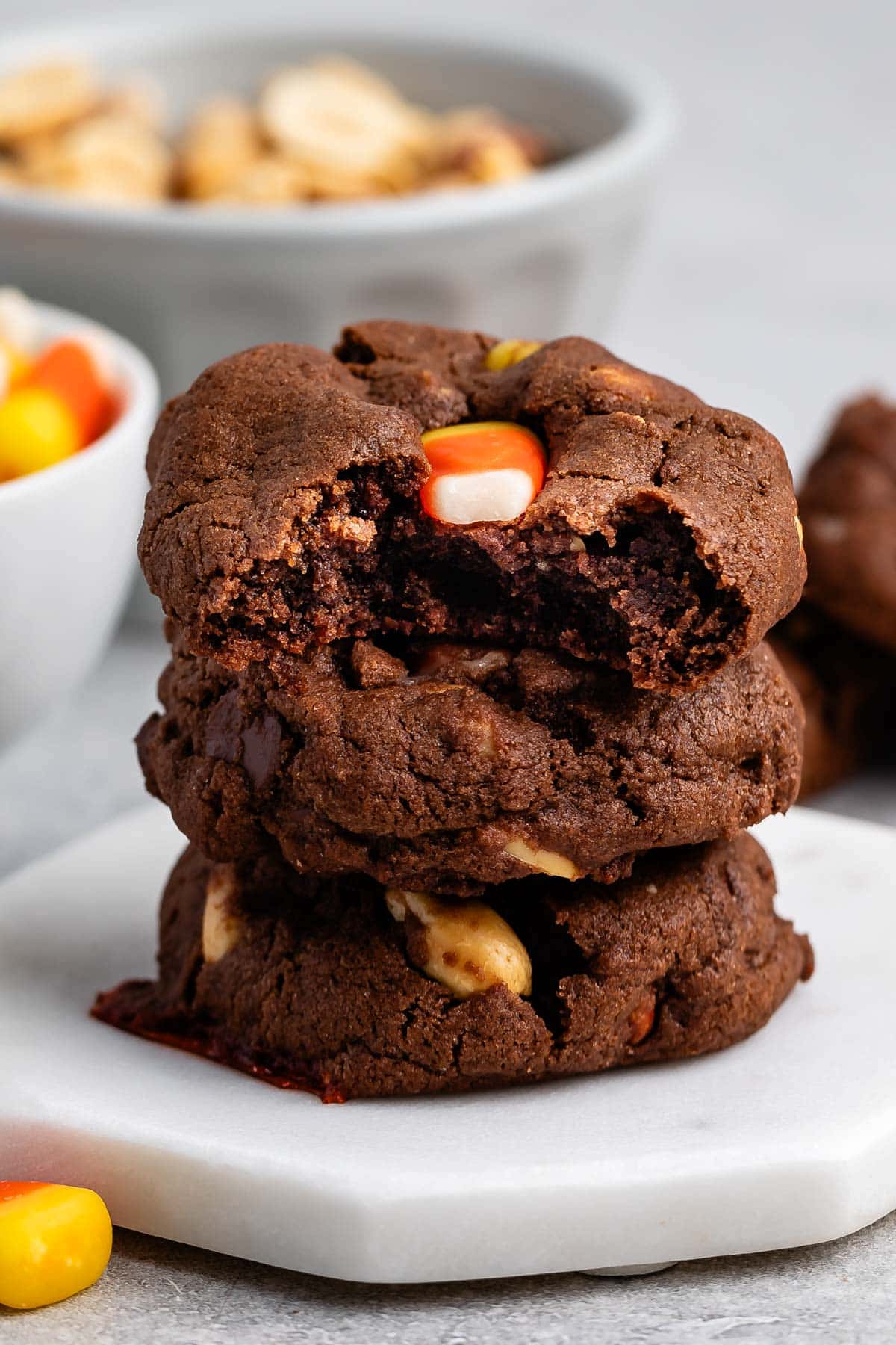 stacked cookies with candy corn baked in.