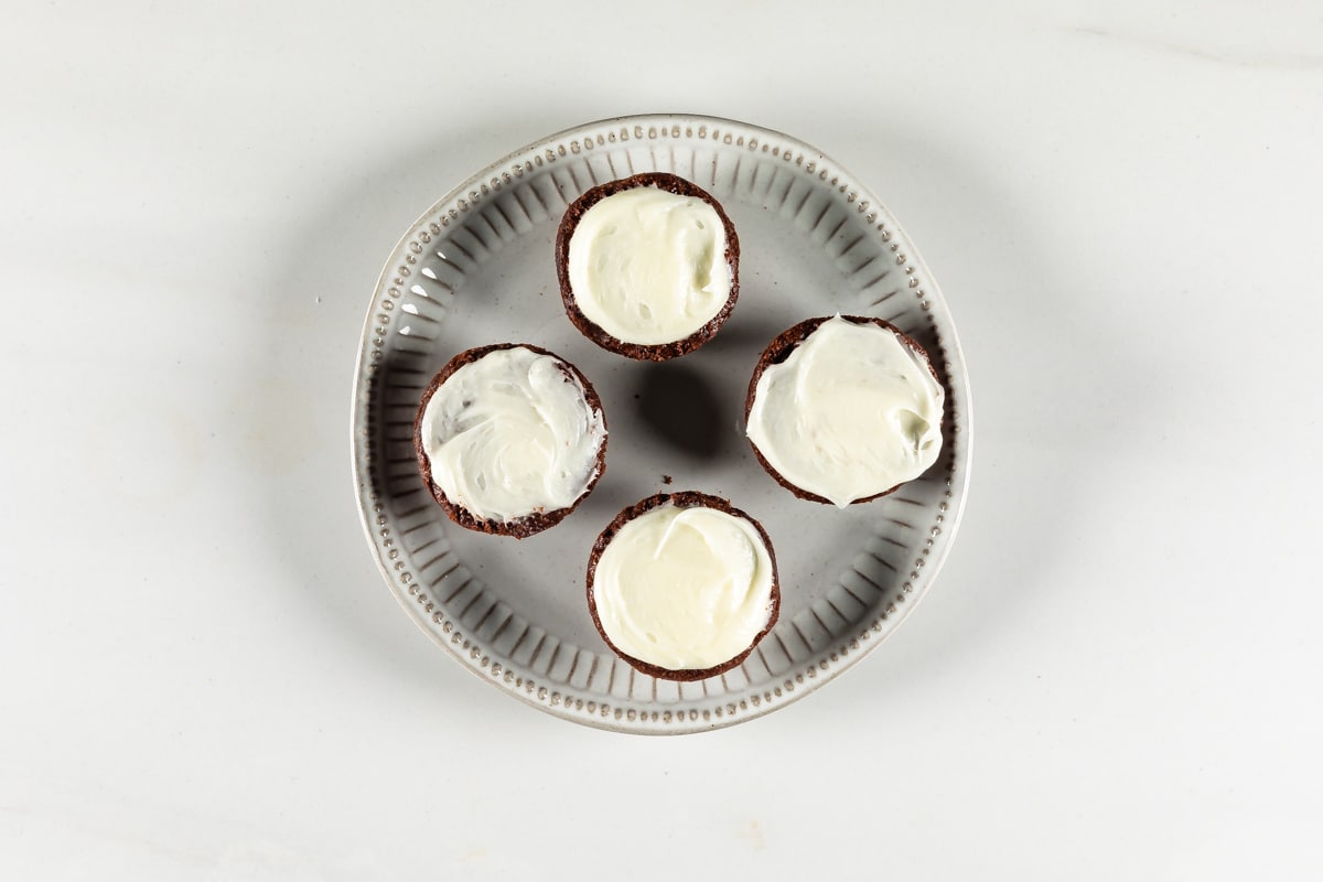 process shot of eyeball brownie bites being made.