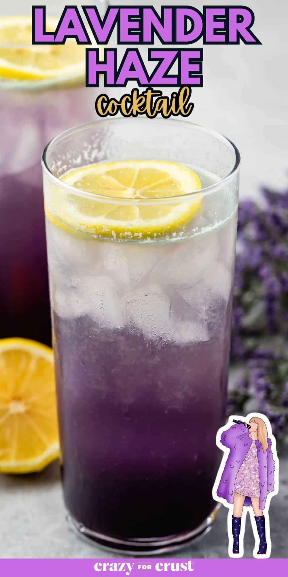 tall glass with purple drink, lemon and lavender behind.