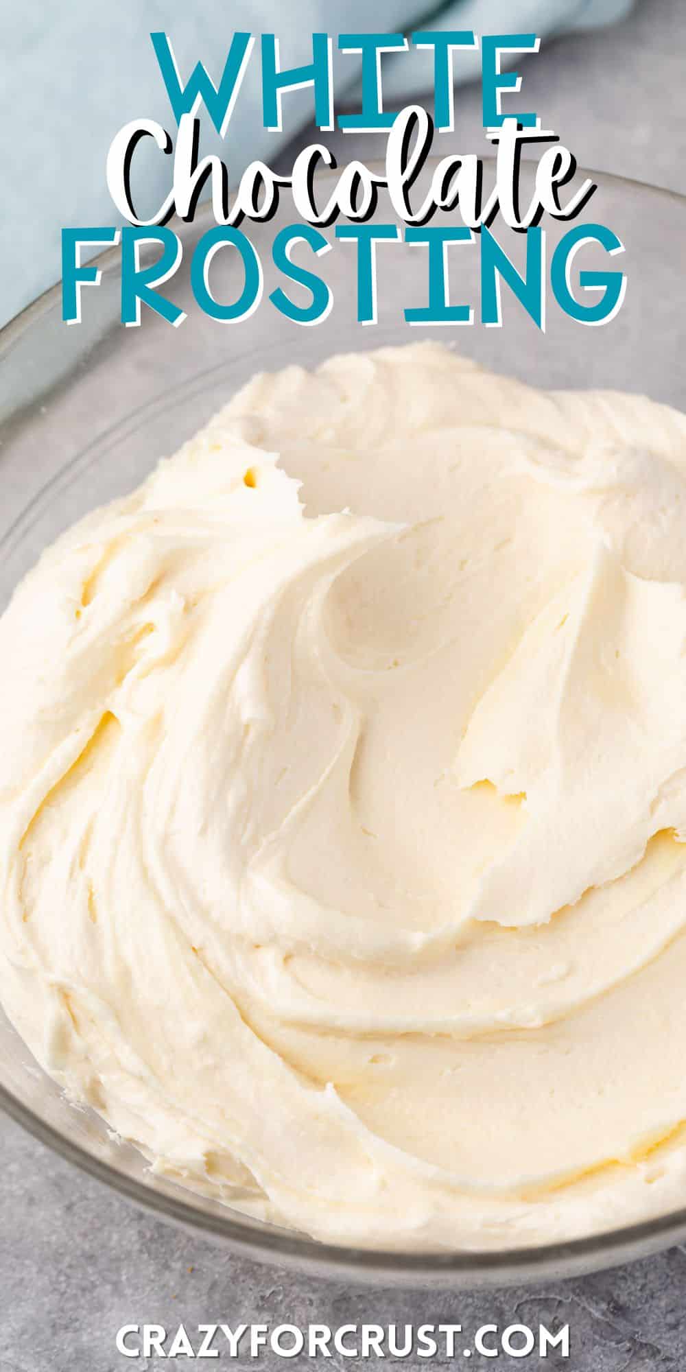 frosting spread across a clear bowl with words on the image.