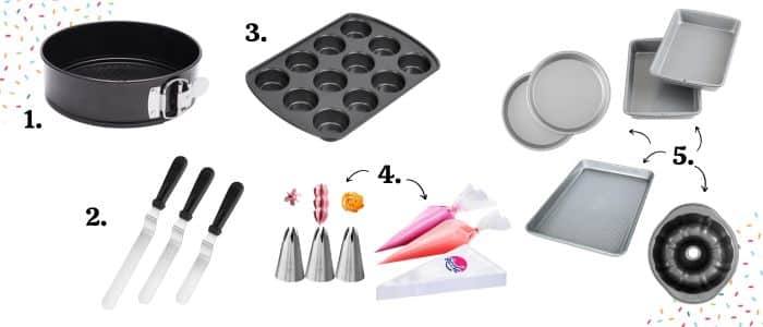 roundup of baking essentials for cakes and cupcakes