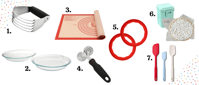 collection of pie baking essentials