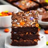 stacked brownies with halloween candy baked in.