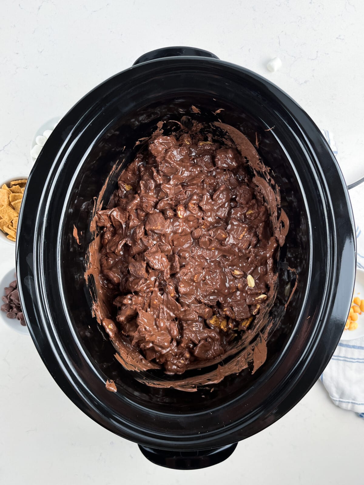 process shot of crockpot candy being made.