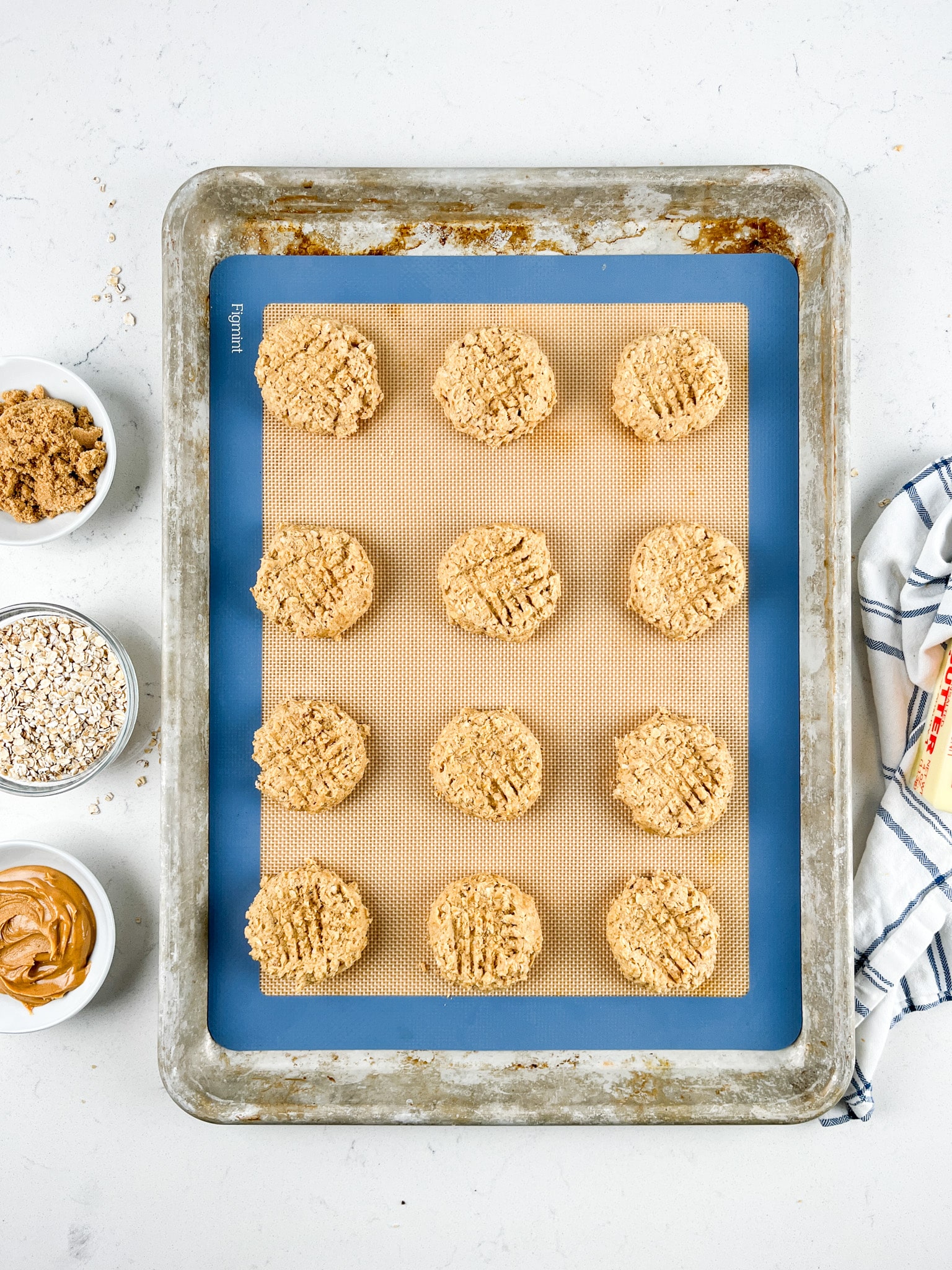 process shot of oatmeal cookies being made.