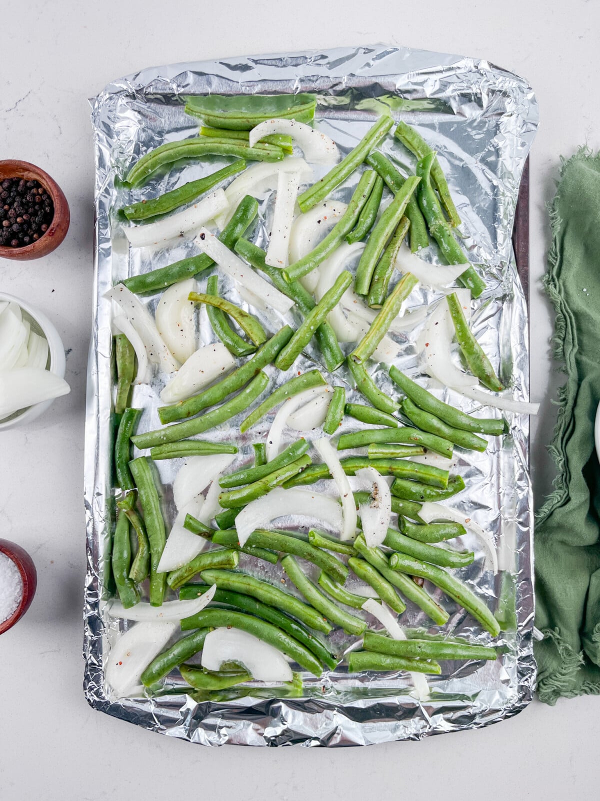 process shot of green beans being made.