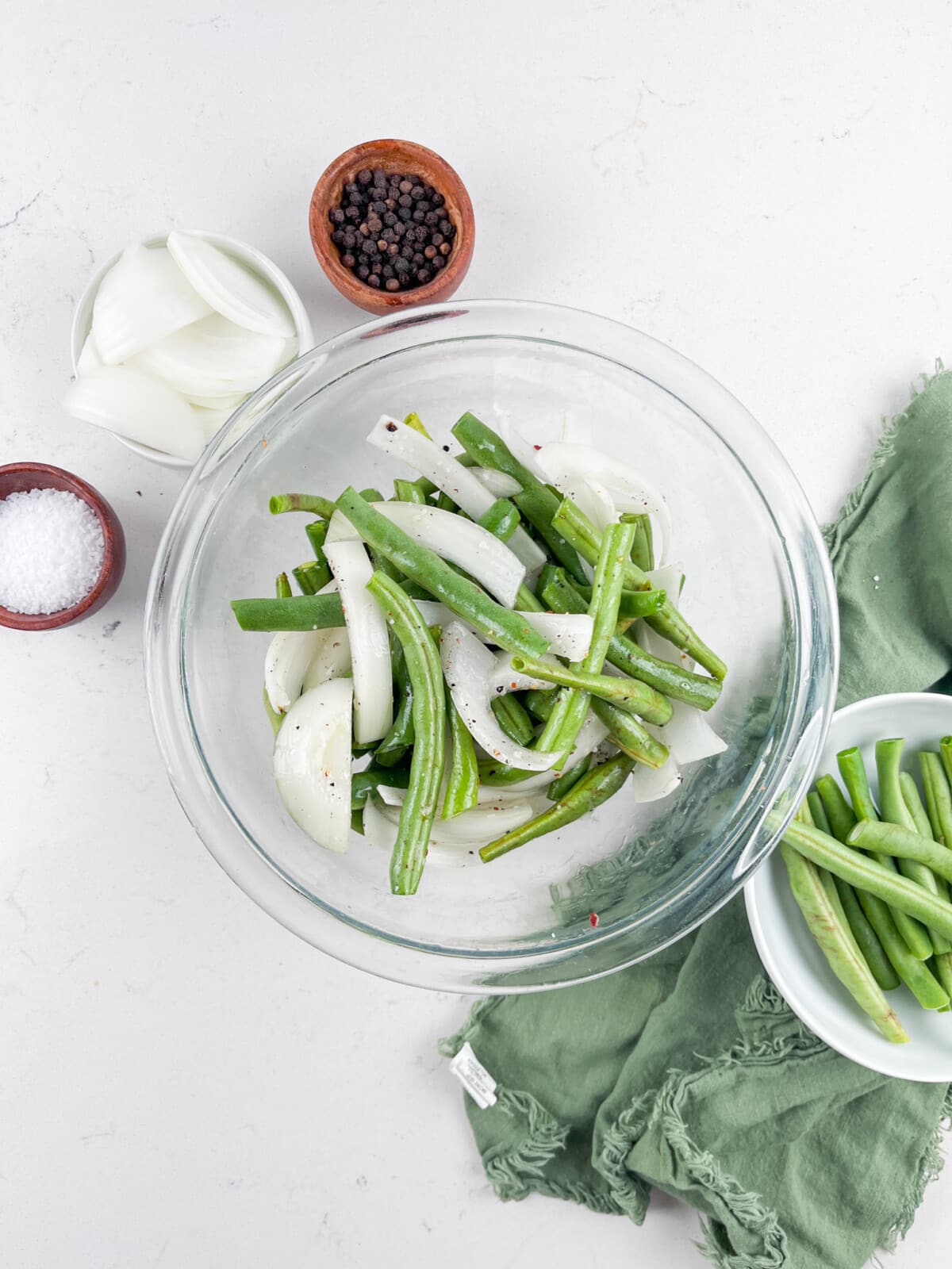 process shot of green beans being made.